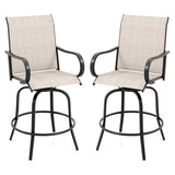 2 Pieces 360 Rotating Bar Stool Set with Armrests for Patio-Gray