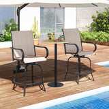 2 Pieces 360 Rotating Bar Stool Set with Armrests for Patio-Gray