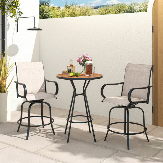 2 Pieces 360 Rotating Bar Stool Set with Armrests for Patio-Gray