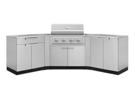 Outdoor Kitchen Stainless-Steel 7 Piece Cabinet Set with 2 Door, Bar, Corner, Grill Cabinet, Performance Grill, and Countertops