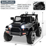 12V Kids Ride On Truck with Remote Control and Headlights-Black