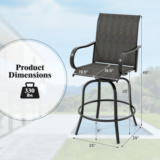 2 Pieces 360 Rotating Bar Stool Set with Armrests for Patio-Black