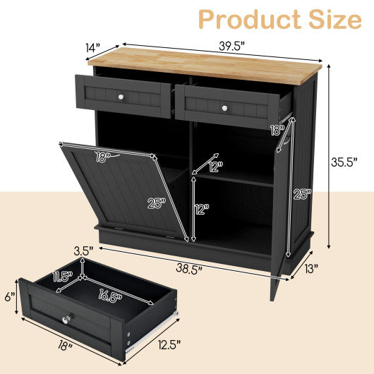 Kitchen Tilt Out Trash Cabinet with 2 Drawers and Adjustable Shelf-Black