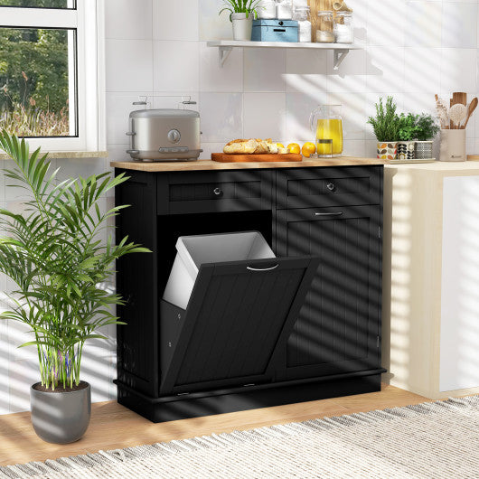 Kitchen Tilt Out Trash Cabinet with 2 Drawers and Adjustable Shelf-Black