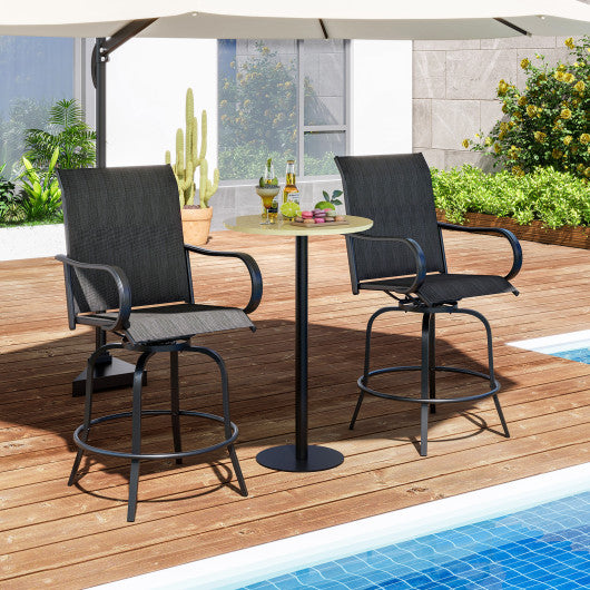 2 Pieces 360 Rotating Bar Stool Set with Armrests for Patio-Black