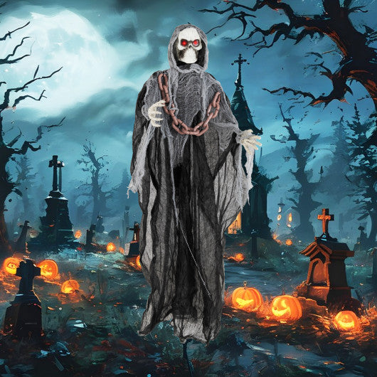 6.4 Feet Halloween Standing Grim Reaper with Lighted Eyes and Terrifying Sounds