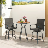 2 Pieces 360 Rotating Bar Stool Set with Armrests for Patio-Black