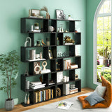 6 Tier S-Shaped Bookshelf Storage Display Bookcase Decor Z-Shelf -Black