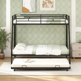 Twin Over Full Bunk Bed Frame with Trundle for Guest Room-Black