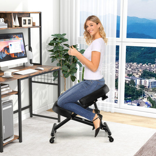 Adjustable Ergonomic Kneeling Chair with Upgraded Gas Spring Rod and Thick Foam Cushions-Black