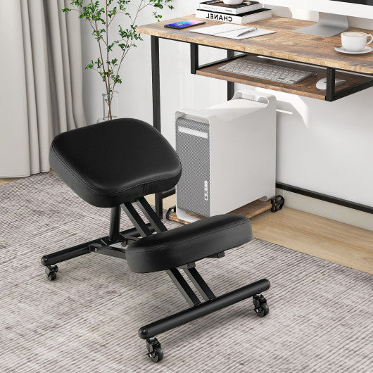 Adjustable Ergonomic Kneeling Chair with Upgraded Gas Spring Rod and Thick Foam Cushions-Black