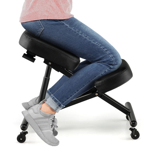 Adjustable Ergonomic Kneeling Chair with Upgraded Gas Spring Rod and Thick Foam Cushions-Black