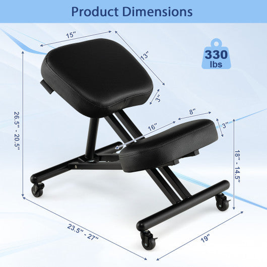 Adjustable Ergonomic Kneeling Chair with Upgraded Gas Spring Rod and Thick Foam Cushions-Black
