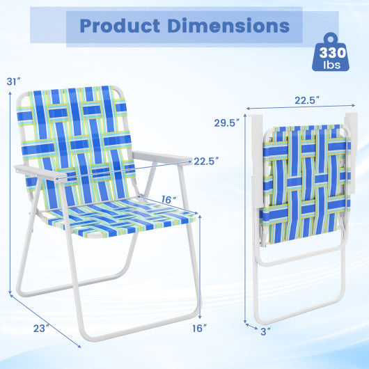 2 Pieces Folding Beach Chair Camping Lawn Webbing Chair-Blue