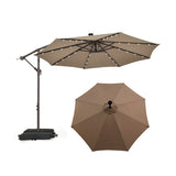 10 Feet Cantilever Umbrella with 32 LED Lights and Solar Panel Batteries-Tan