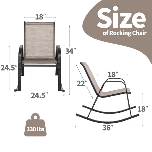 Set of 2 Heavy-Duty Metal Patio Rocking Chair with Breathable Seat Fabric-Brown