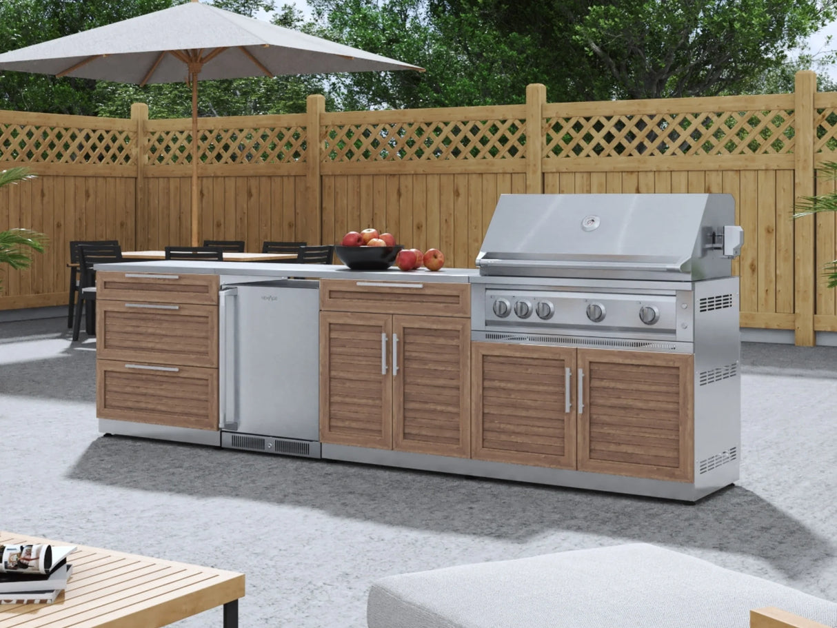 Outdoor Kitchen Stainless Steel 6-Piece Cabinet Set with Platinum Grill, Dual Side Burner, Bar and Grill Cabinet and Stainless Steel Countertop