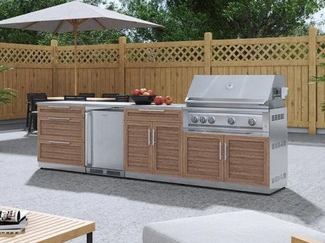 Outdoor Kitchen Stainless Steel 6-Piece Cabinet Set with Platinum Grill, Dual Side Burner, Bar and Grill Cabinet and Stainless Steel Countertop