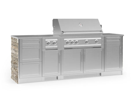 Outdoor Kitchen Signature Series 8 Piece Cabinet Set with Dual Side Burner, 3 Drawer, 1 Door, Platinum Grill and Grill Cabinet