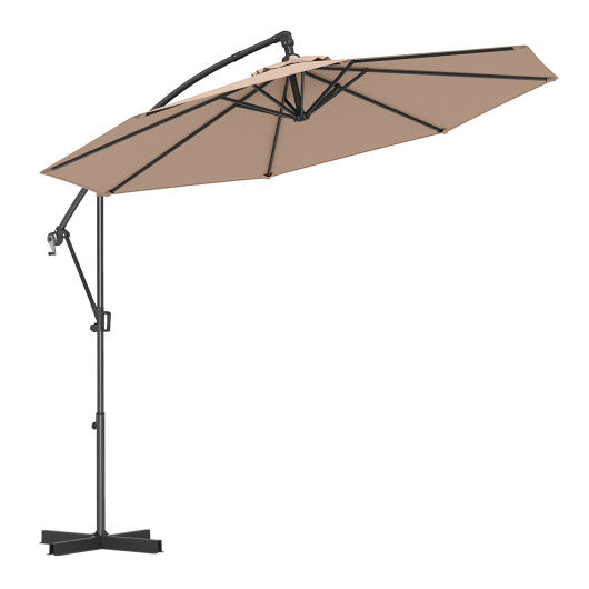 10 Feet Offset Hanging Umbrella with Base and Infinite Tilt-Coffee