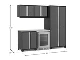 Pro Series 6 Piece Cabinet Set with Base, Wall Cabinet, Locker and Glass Door Fridge