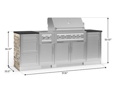 Outdoor Kitchen Signature Series 8 Piece Cabinet Set with Dual Side Burner, 3 Drawer, 1 Door, Platinum Grill and Grill Cabinet