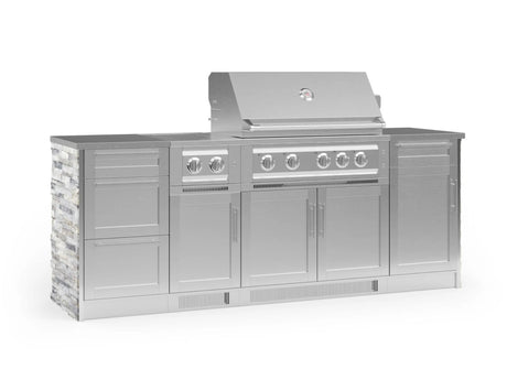 Outdoor Kitchen Signature Series 8 Piece Cabinet Set with Dual Side Burner, 3 Drawer, 1 Door, Platinum Grill and Grill Cabinet