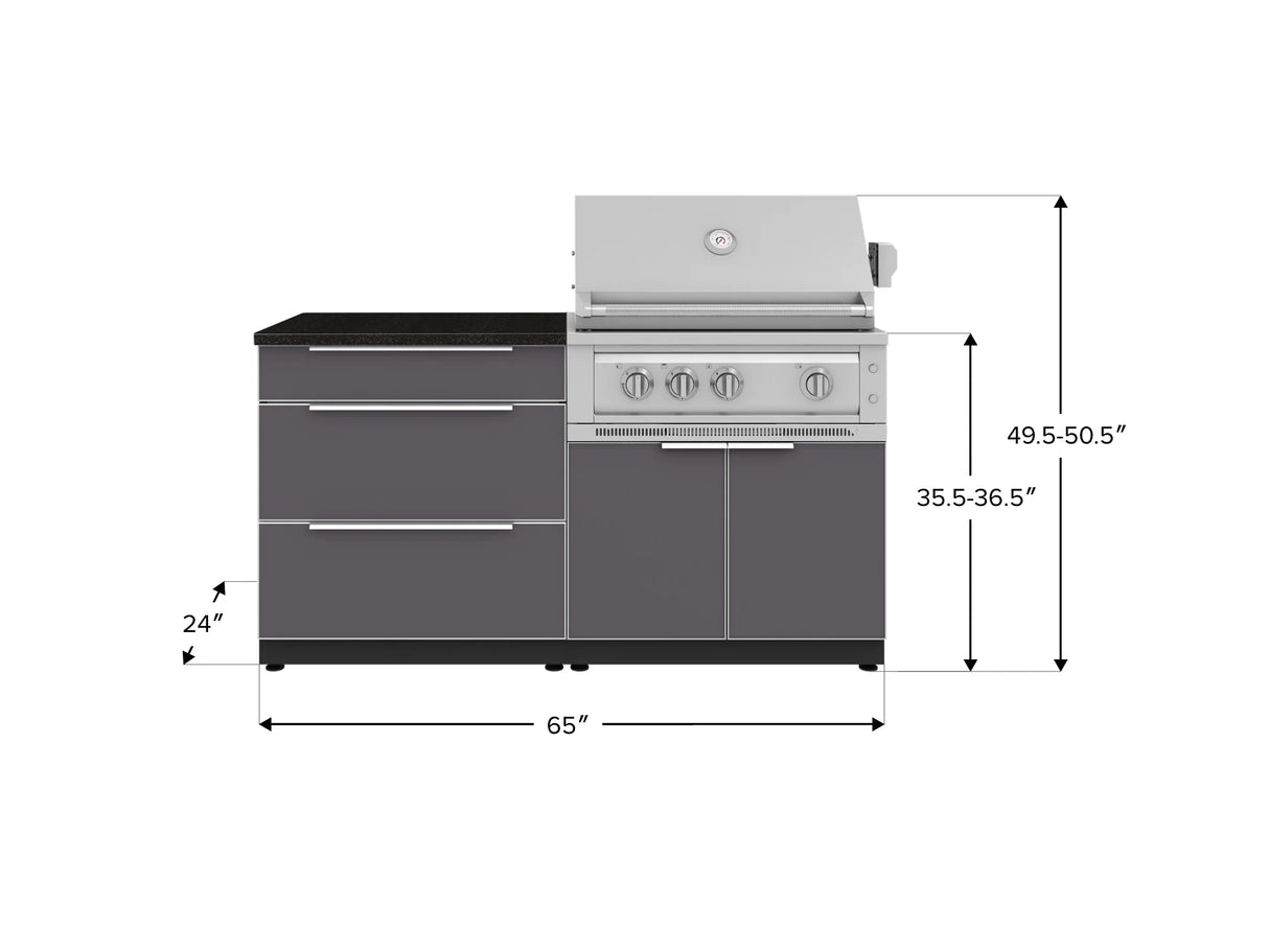 Outdoor Kitchen Aluminum 4 Piece Cabinet Set with 3 Drawer, Grill Cabinet, Platinum Grill and Countertop