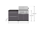 Outdoor Kitchen Aluminum 4 Piece Cabinet Set with 3 Drawer, Grill Cabinet, Platinum Grill and Countertop