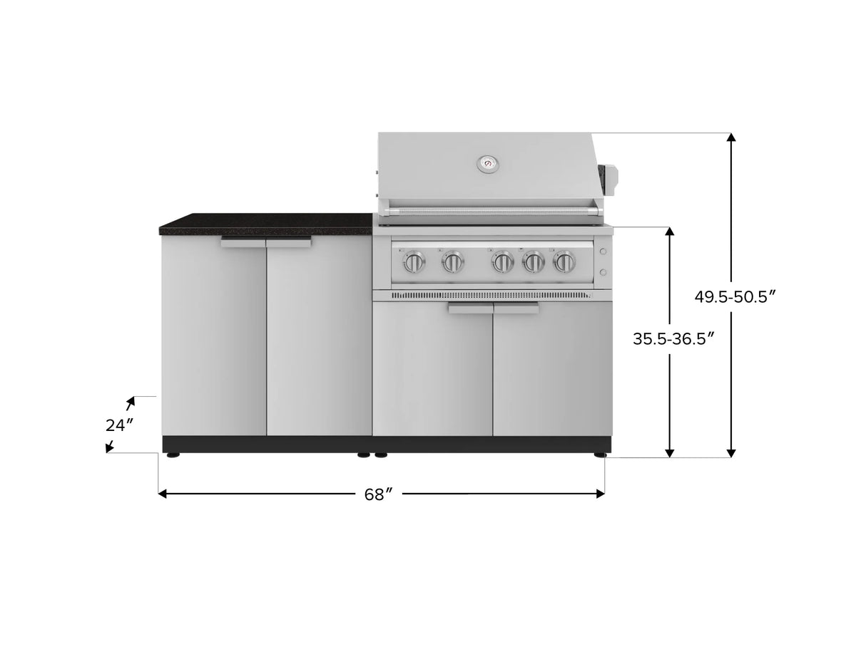 Outdoor Kitchen Stainless Steel 4 Piece Cabinet Set with 2 Door, Grill Cabinet, Platinum Grill and Countertop