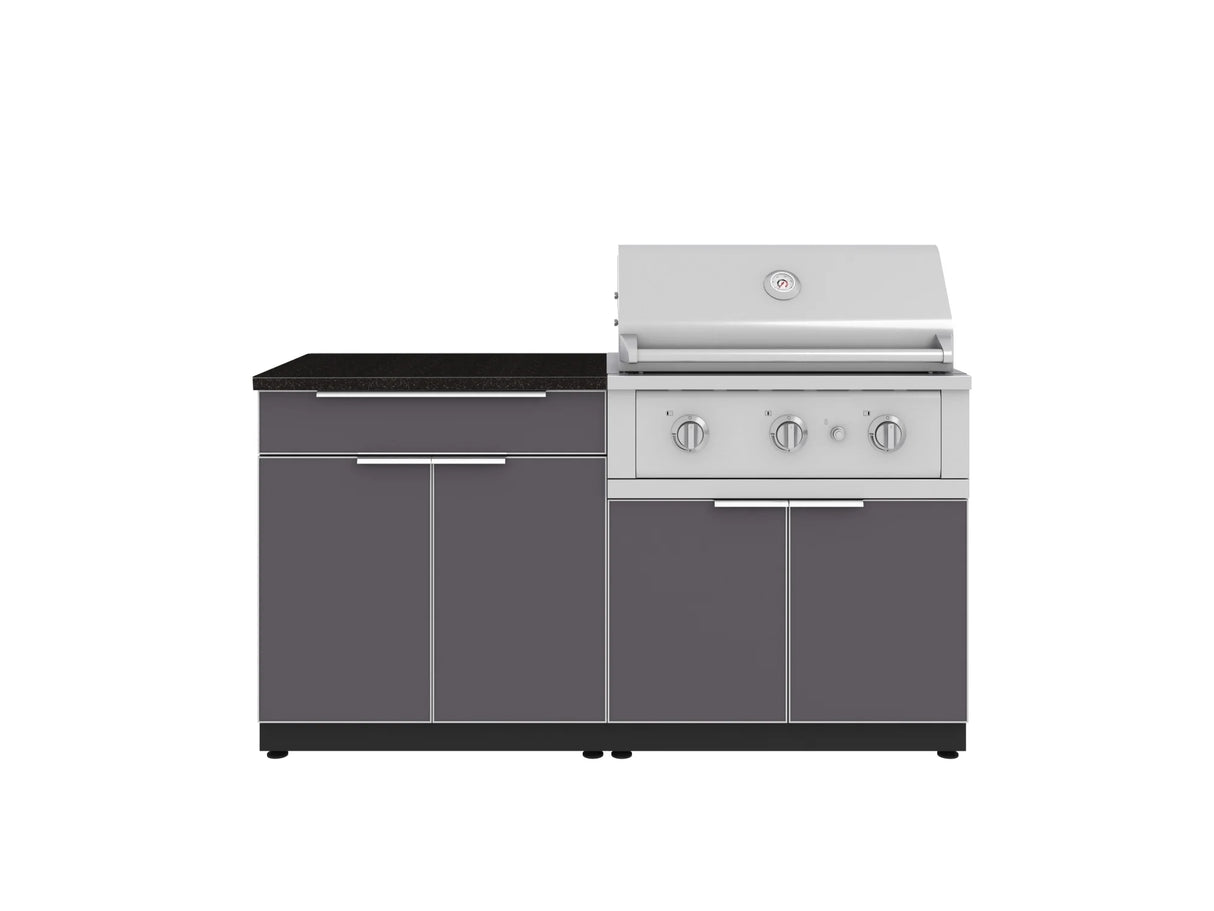 Outdoor Kitchen Aluminum 4 Piece Cabinet Set with Bar, Grill Cabinet, Performance Grill, and Countertop