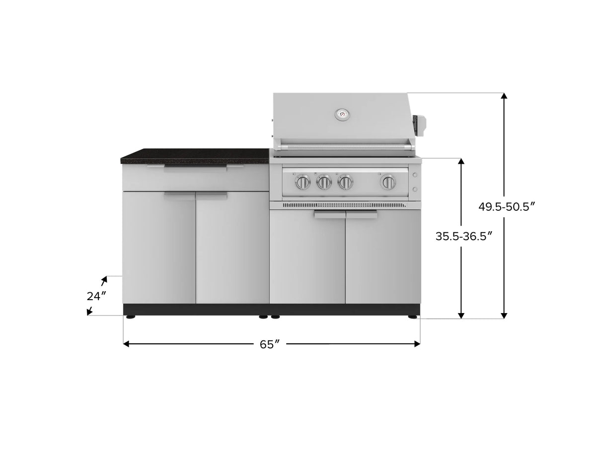 Outdoor Kitchen Stainless-Steel 4 Piece Cabinet Set with Bar, Grill Cabinet, Platinum Grill, and Countertop