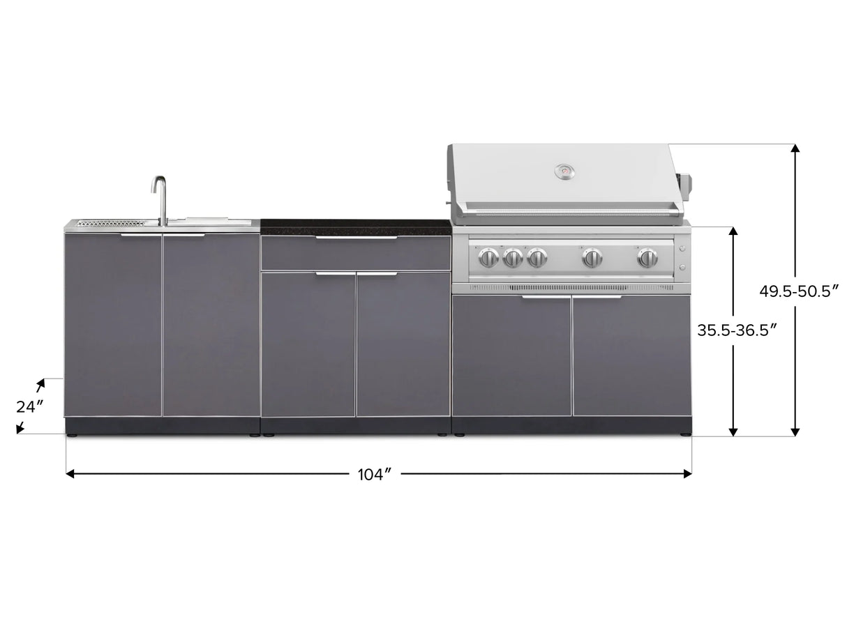 Outdoor Kitchen Aluminum 5 Piece Cabinet Set with Bar, Sink, Grill Cabinet, Platinum Grill, and Countertop