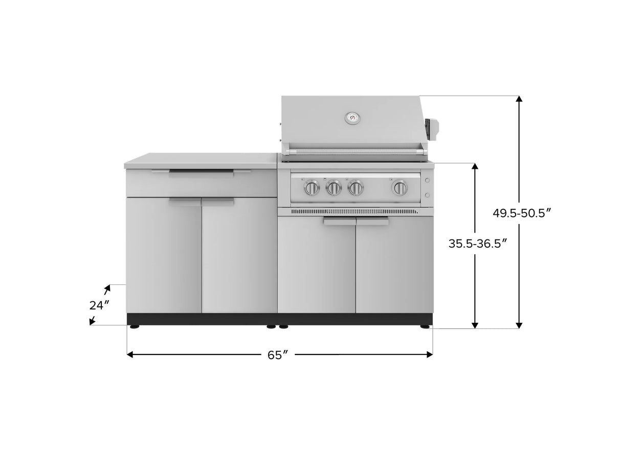 Outdoor Kitchen Stainless-Steel 4 Piece Cabinet Set with Bar, Grill Cabinet, Platinum Grill, and Countertop