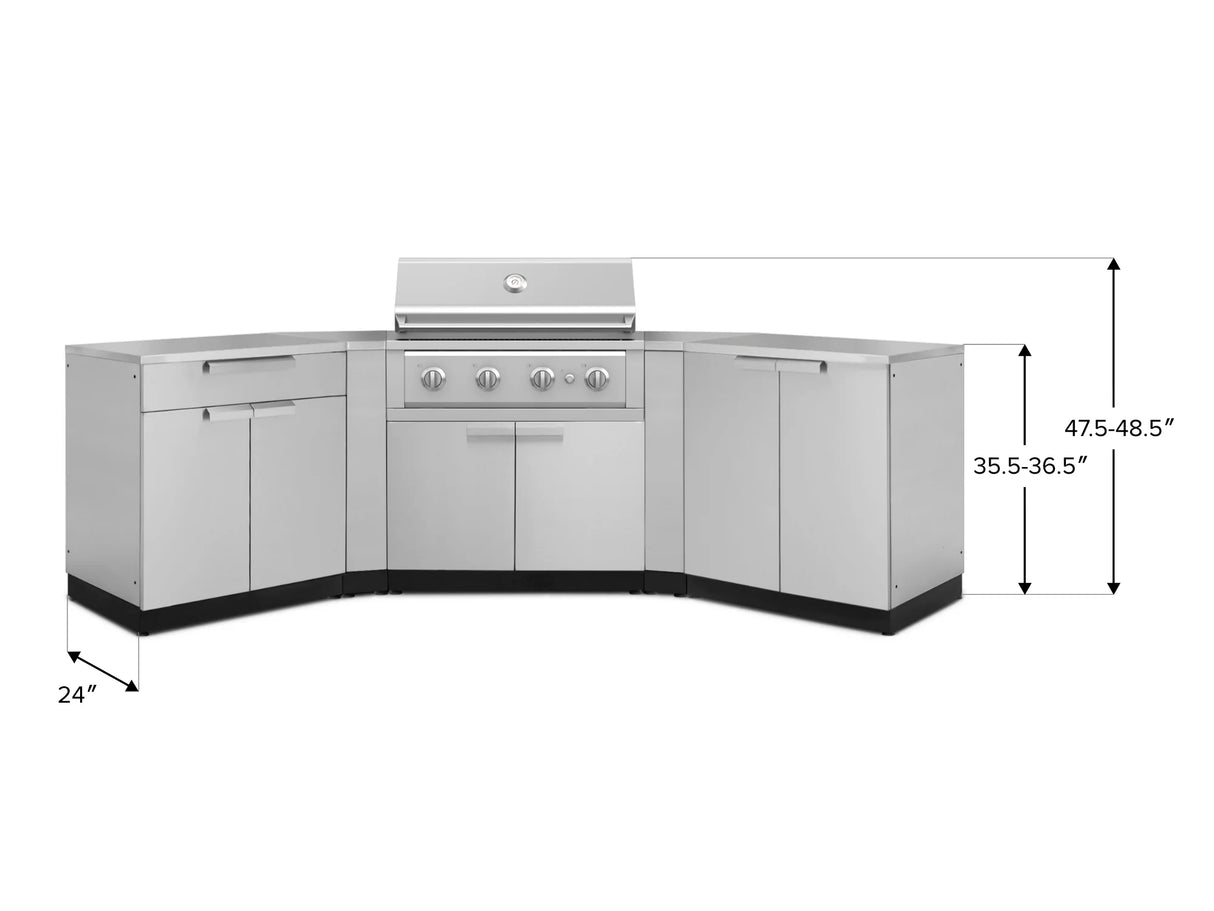 Outdoor Kitchen Stainless-Steel 7 Piece Cabinet Set with 2 Door, Bar, Corner, Grill Cabinet, Performance Grill, and Countertops