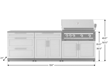 Outdoor Kitchen Stainless-Steel 5 Piece Cabinet Set with with 3-Drawer, Bar, Grill Cabinet, Platinum Grill and Countertop