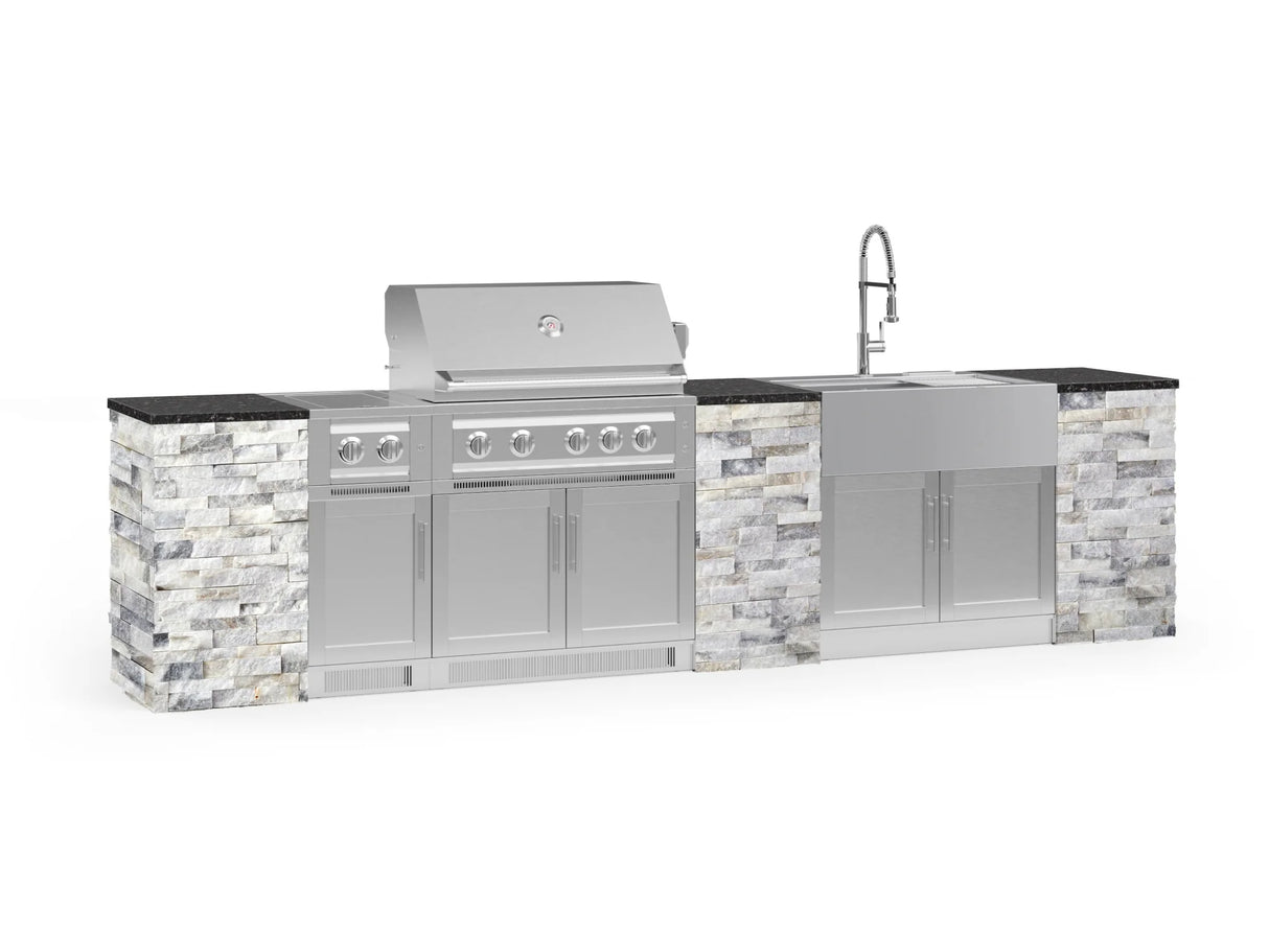 Outdoor Kitchen Signature Series 11 Piece Cabinet Set with Dual Side Burner, Sink, Platinum Grill and Grill Cabinet