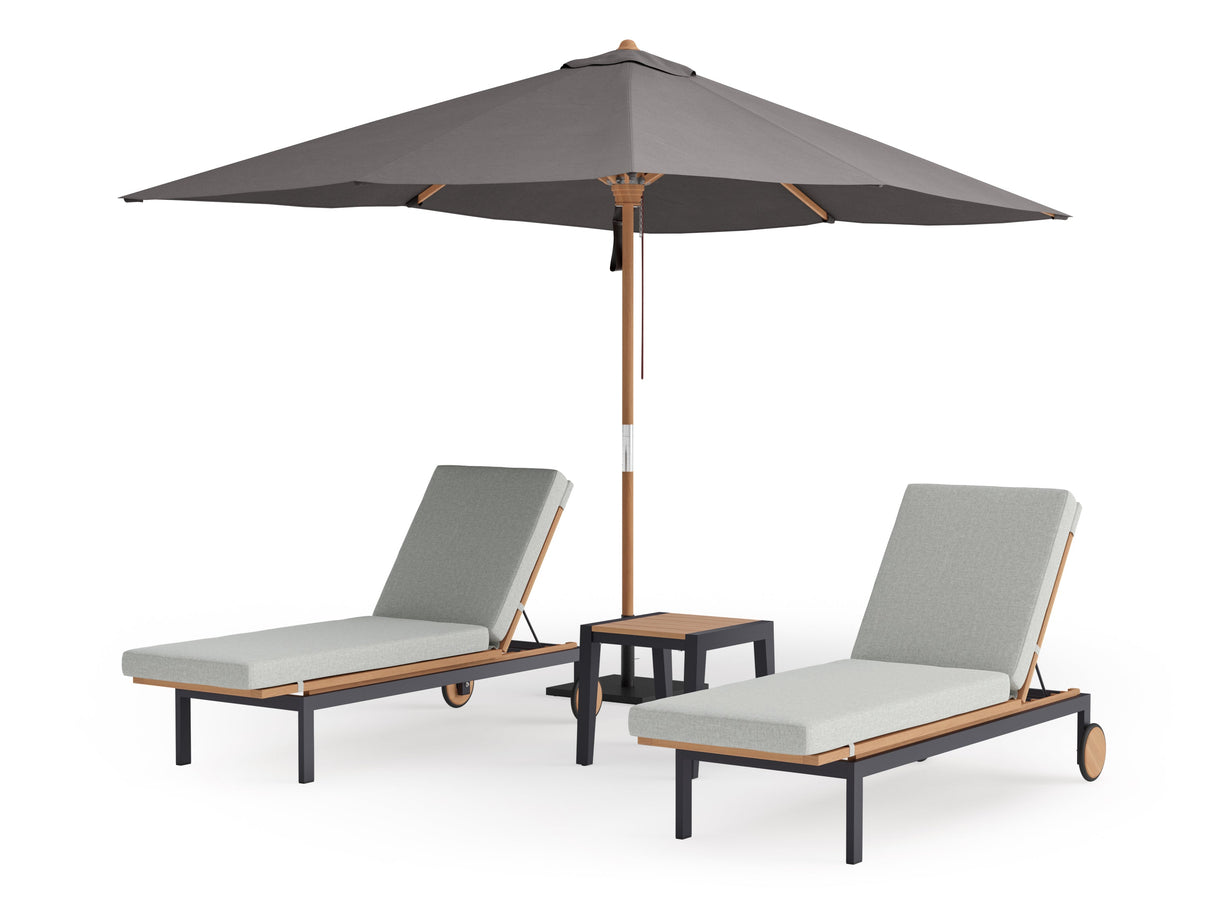 Rhodes Chaise Lounge (Set of 2) with Side Table and Umbrella