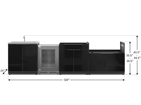 Outdoor Kitchen Aluminum 4 Piece Cabinet Set with Sink, Bar, Grill Cabinet and Fridge