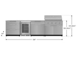 Outdoor Kitchen Stainless Steel 7 Piece Cabinet Set with 3-Drawer, Bar, Grill Cabinet, Performance Grill, Countertops, and Glass Door Fridge