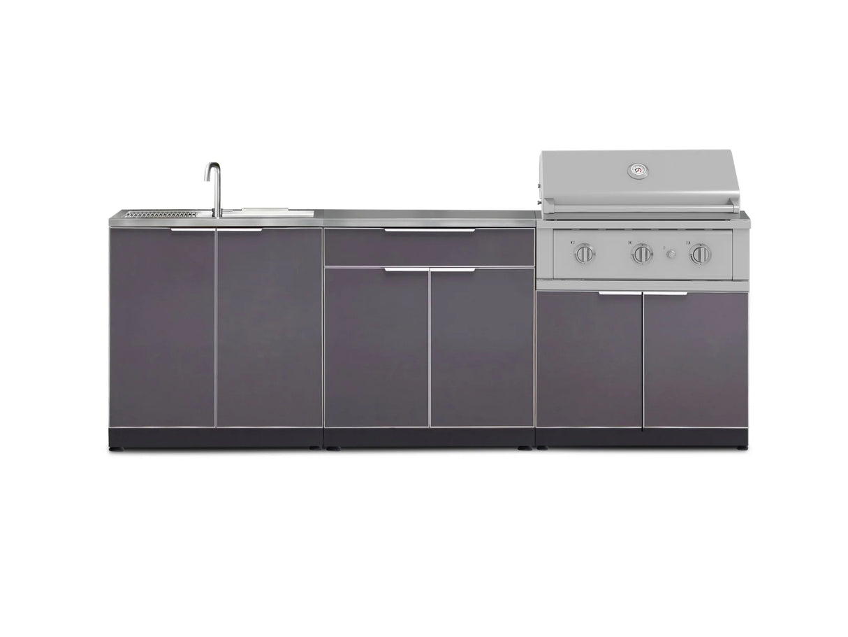 Outdoor Kitchen Aluminum 5 Piece Cabinet Set with Bar, Grill, Sink Cabinet, Performance Grill, and Countertop