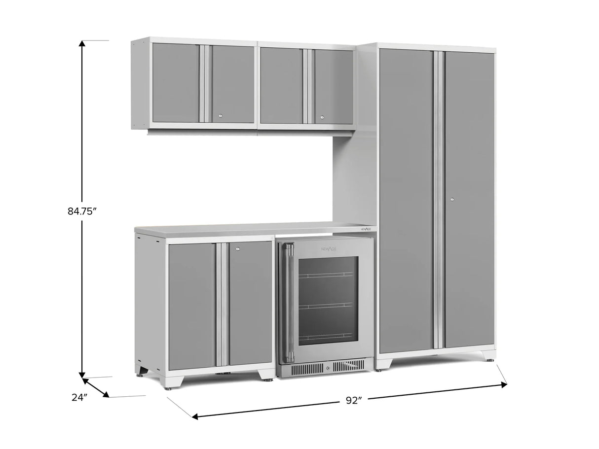 Pro Series 6 Piece Cabinet Set with Base, Wall Cabinet, Locker and Glass Door Fridge