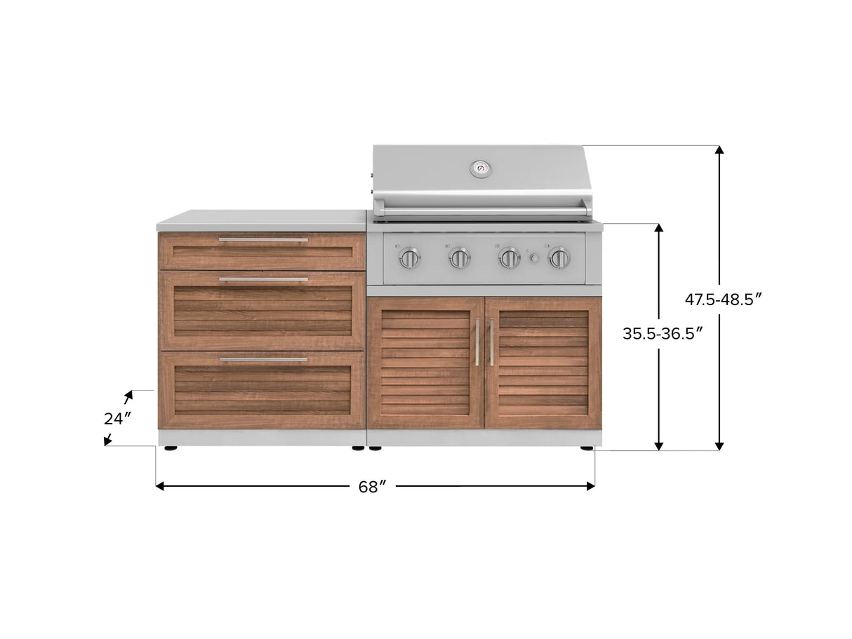 Outdoor Kitchen Stainless-Steel 4 Piece Cabinet Set with 3 Drawer, Grill Cabinet, Performance Grill, and Countertop