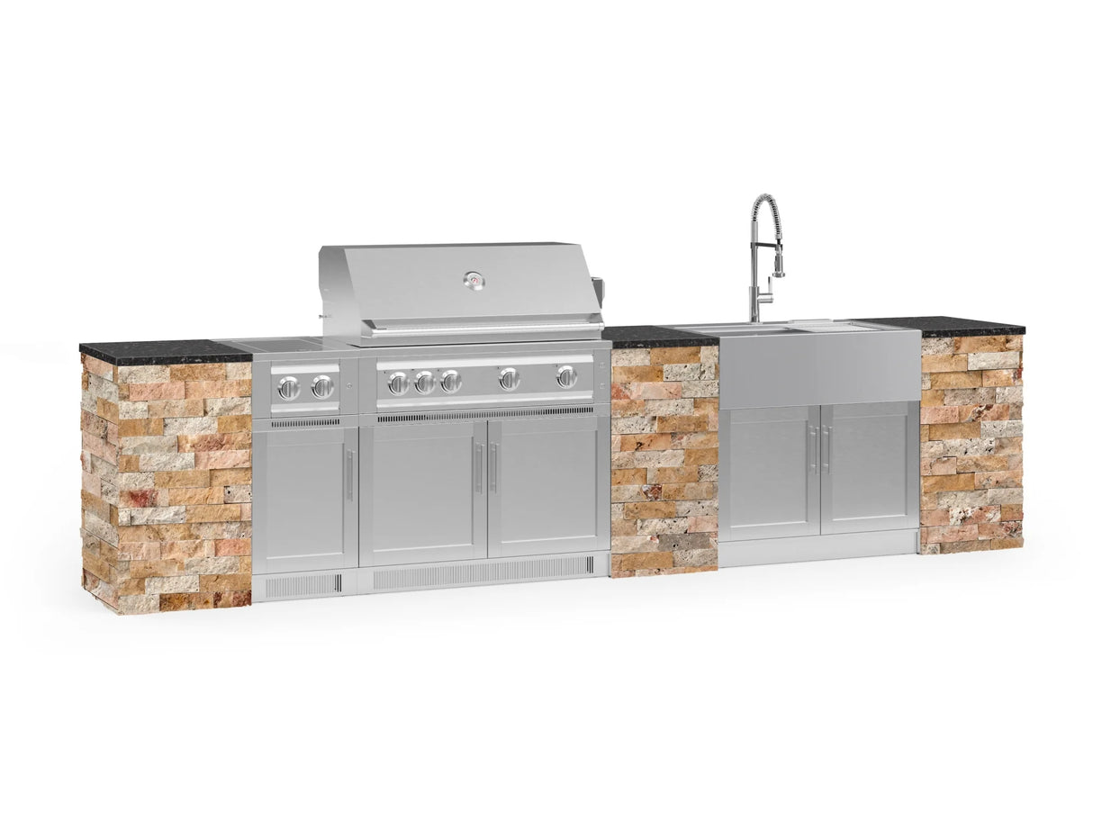 Outdoor Kitchen Signature Series 11 Piece Cabinet Set with Dual Side Burner, Sink, Platinum Grill and Grill Cabinet