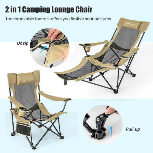 Camping Lounge Chair with Detachable Footrest Adjustable Backrest-Khaki