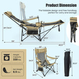 Camping Lounge Chair with Detachable Footrest Adjustable Backrest-Khaki