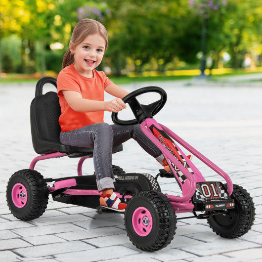 4 Wheel Pedal Powered Ride On Car with Adjustable Seat-Pink