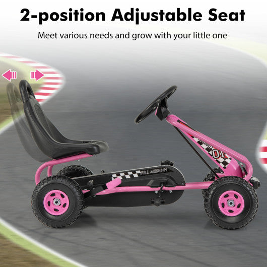 4 Wheel Pedal Powered Ride On Car with Adjustable Seat-Pink