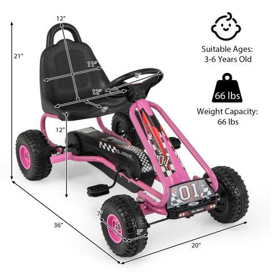 4 Wheel Pedal Powered Ride On Car with Adjustable Seat-Pink