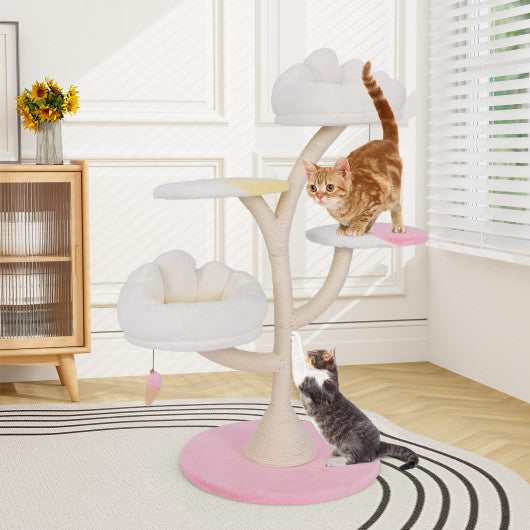 Multi-Layer Cat Tree Cat Tower with 2 Cat Perches 2 Platforms-Pink